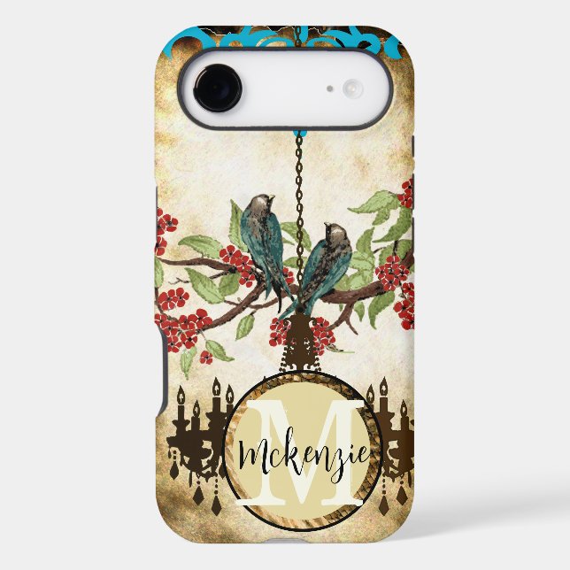 Monogram Cherry Blossom  Bird Chandelier iPhone (Back)