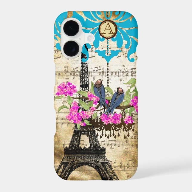 Monogram Cherry Blossom  Bird Chandelier iPhone (Back)