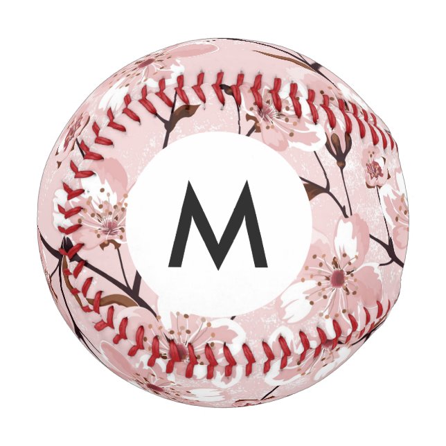 Monogram Cherry Blossom Flowers Pattern Baseball (Front Left)