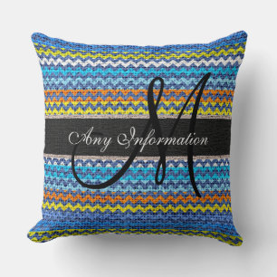 Monogram Chevron Burlap Rustic #18 Cushion