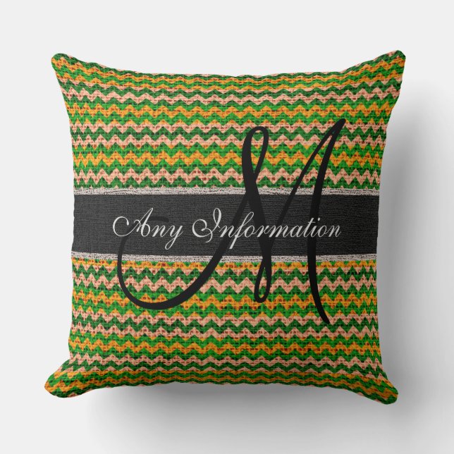 Monogram Chevron Burlap Rustic #36 Cushion (Front)