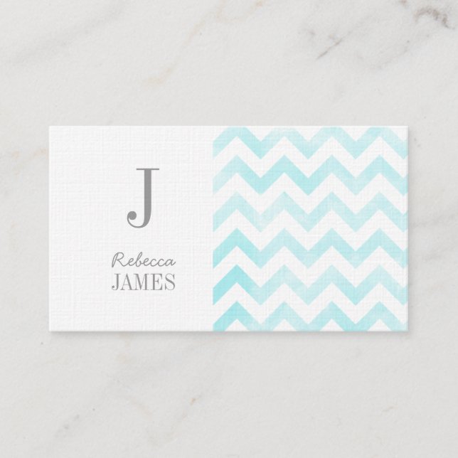 Monogram chevron business cards blue (Front)