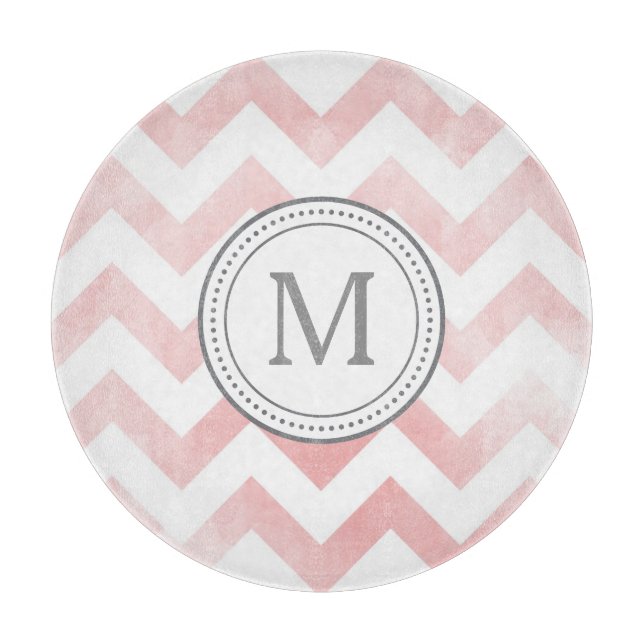 Monogram Chevron Cutting Board- pink-grey Board (Front)