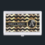 Monogram - Chevron Gold and Black Business Card Holder<br><div class="desc">Stylish Business Card Holder ready for you to personalise. ⭐This Product is 100% Customisable. Graphics and/or text can be added, deleted, moved, resized, changed around, rotated, etc... ✔(just by clicking on the "EDIT DESIGN" area) ⭐99% of my designs in my store are done in layers. This makes it easy for...</div>