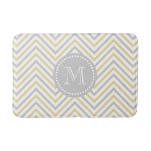 Monogram Chevron Grey And Gold Modern Bath Mat