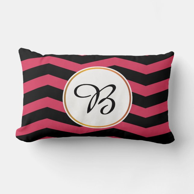 monogram & chevron patterned lumbar cushion (Front)