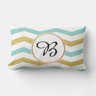 monogram & chevron patterned lumbar cushion