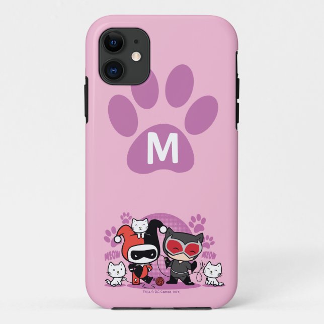 Monogram Chibi Harley Quinn & Catwoman With Cats Case-Mate iPhone Case (Back)