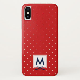 Monogram Chic Blue Ribbon Red Polka Dot Pattern iPhone X Case