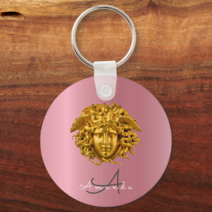 Monogram Chic Couture Gold Medusa Mask Rose Gold Key Ring