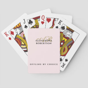 Monogram Chic Funny Inspirational Pastel Pink Gold Playing Cards