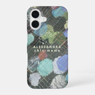 Monogram Chic Mama Abstract Green Blue White Dots iPhone 16 Case