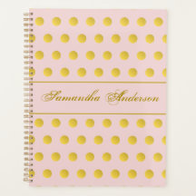 Monogram Chic Pink Gold Name Polka Dot Planner