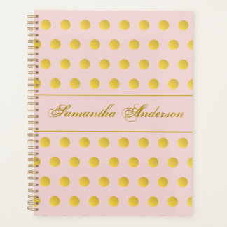 Monogram Chic Pink Gold Name Polka Dot Planner