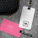 Monogram Chic Pink Ribbon Polka Dot Luggage Tag<br><div class="desc">Travel in style with this chic monogram luggage tag featuring a black bordered square with a pink ribbon against a black and white polka dot pattern. Personalise it by replacing the placeholder text. For more options such as to change the font and it's size/colour or the spacing between letters click...</div>