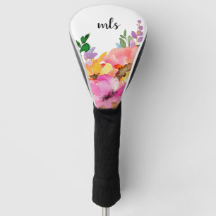 Monogram Chic Pink Watercolor Trendy Floral  Golf  Head Cover