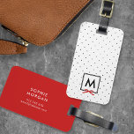 Monogram Chic Red Ribbon Polka Dot Luggage Tag<br><div class="desc">Travel in style with this chic monogram luggage tag featuring a black bordered square with a red ribbon against a black and white polka dot pattern. Personalise it by replacing the placeholder text. For more options such as to change the font and it's size/colour or the spacing between letters click...</div>