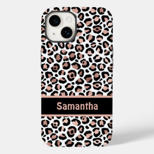 Monogram Chic Rose Gold and Black Leopard Print  Case-Mate iPhone 14 Case