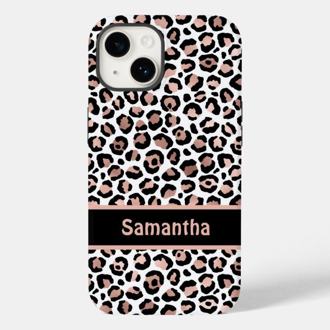 Monogram Chic Rose Gold and Black Leopard Print  Case-Mate iPhone Case (Back)