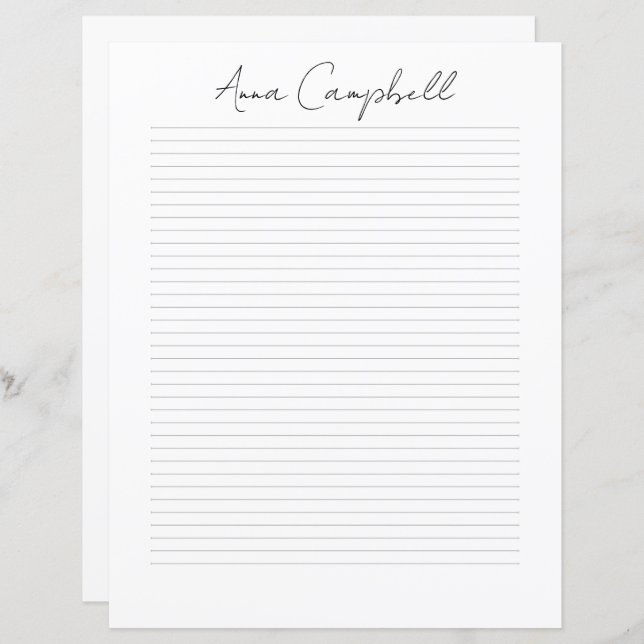 Monogram Chic Script Name Stationery Paper (Front/Back)