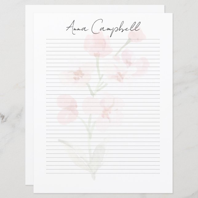 Monogram Chic Script Name Stationery Paper (Front/Back)