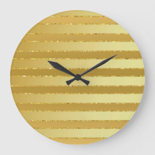 Monogram Chic Striped Gold Glitter Large Clock