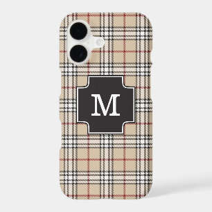 Monogram Chic Tartan Plaid Tan Red Black White Cas
