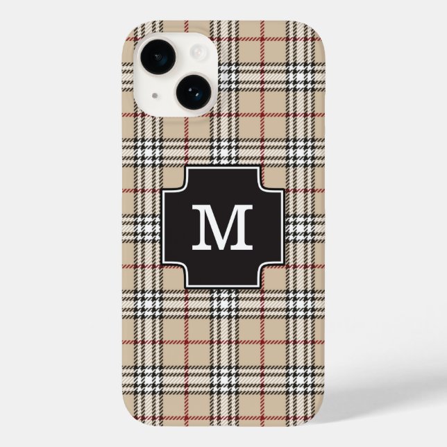 Monogram Chic Tartan Plaid Tan Red Black White Cas Case-Mate iPhone Case (Back)