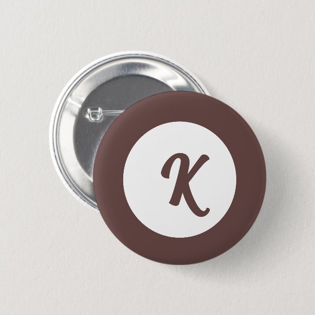 Monogram chocolate plum and white 6 cm round badge (Front & Back)