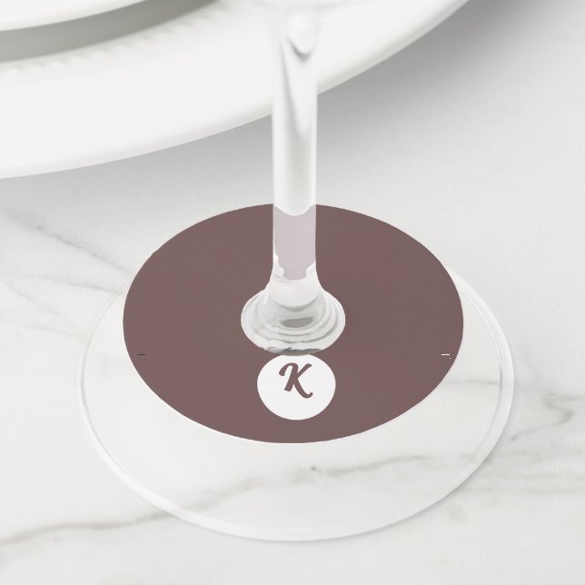 Monogram chocolate plum and white wine glass tag (Close Up)