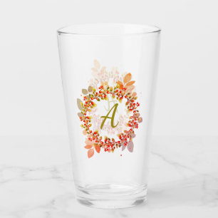 Monogram Christmas Berry Wreath Glass