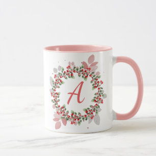 Monogram Christmas Berry Wreath Mug