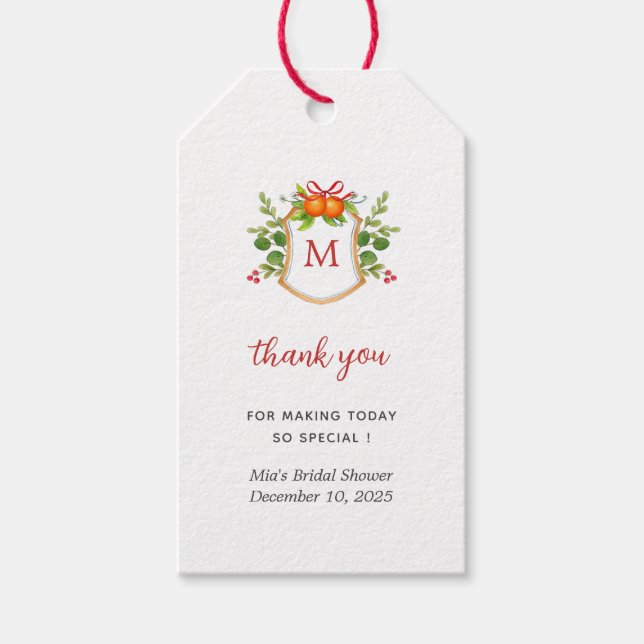 Monogram Christmas Bridal shower  Gift Tags (Front)