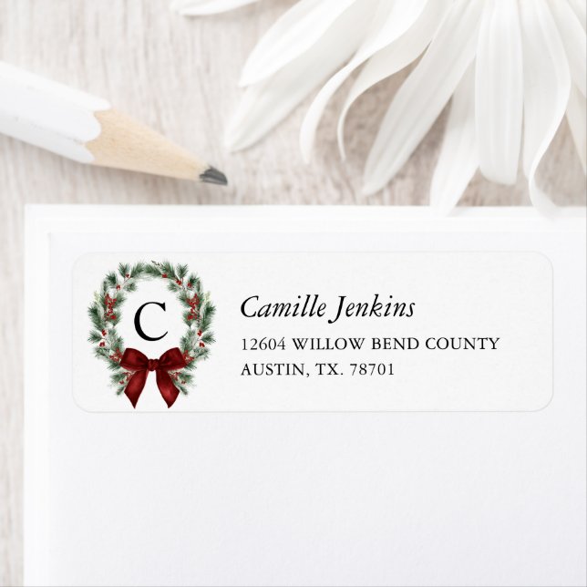 Monogram Christmas Bridal Shower Return Address (Insitu)
