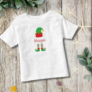 Monogram Christmas Elf Red Green Kids Toddler T-Shirt