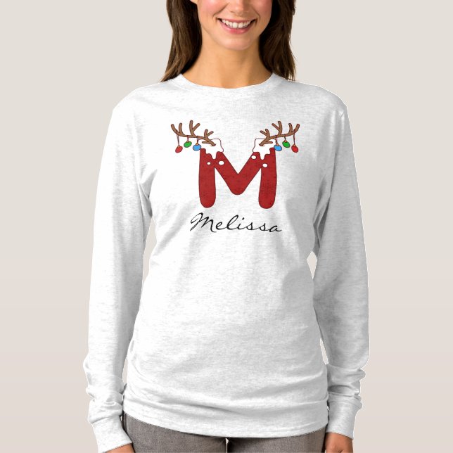 Monogram Christmas Family Matching Holidays Mum T-Shirt (Front)
