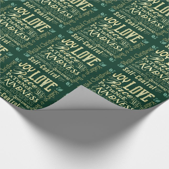 Monogram Christmas Fruit of the Spirit Gold Green Wrapping Paper (Corner)