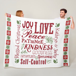 Monogram Christmas Fruit of the Spirit Red Green Fleece Blanket
