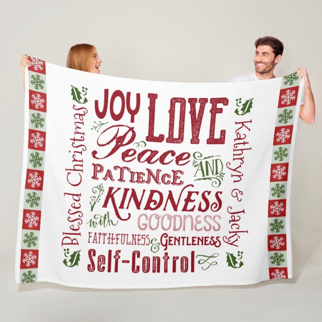 Monogram Christmas Fruit of the Spirit Red Green Fleece Blanket (In Situ)