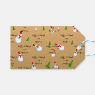 Monogram Christmas Gold Snowman Gift Tags
