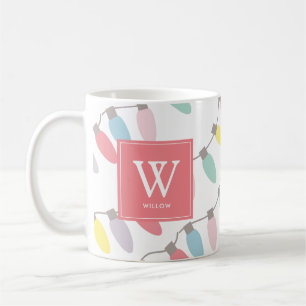 Monogram Christmas Holiday Lights Pattern Coffee M Mug