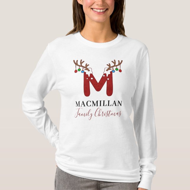 Monogram Christmas Holiday Matching Family Mum T-Shirt (Front)