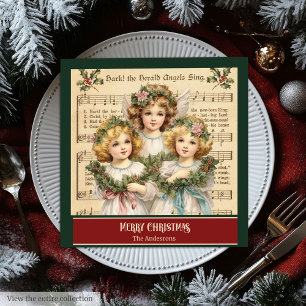 Monogram Christmas Napkins Retro Angel Tableware