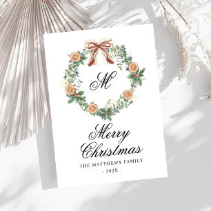 Monogram Christmas Oranges Wreath Bow Non Photo Holiday Card