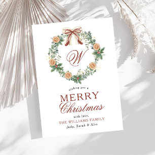 Monogram Christmas Oranges Wreath Bow Non Photo Holiday Card