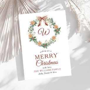Monogram Christmas Oranges Wreath Bow Non Photo Holiday Card