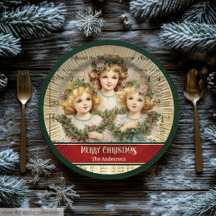Monogram Christmas Paper Plates Retro Angels Girls
