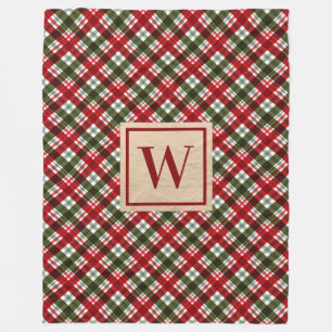 Monogram Christmas Plaid Fleece Blanket