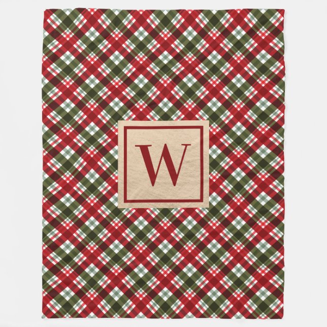 Monogram Christmas Plaid Fleece Blanket (Front)