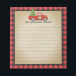 Monogram Christmas Red Truck Buffalo Plaid Notepad<br><div class="desc">Monogram Christmas-themed notepad features our vintage red truck carrying a Christmas tree on a buffalo plaid background! This is a wonderful Christmas gift idea or stocking stuffer, and would be perfect as a small item for attaching a gift card. Additional color schemes as well as coordinating items are available in...</div>